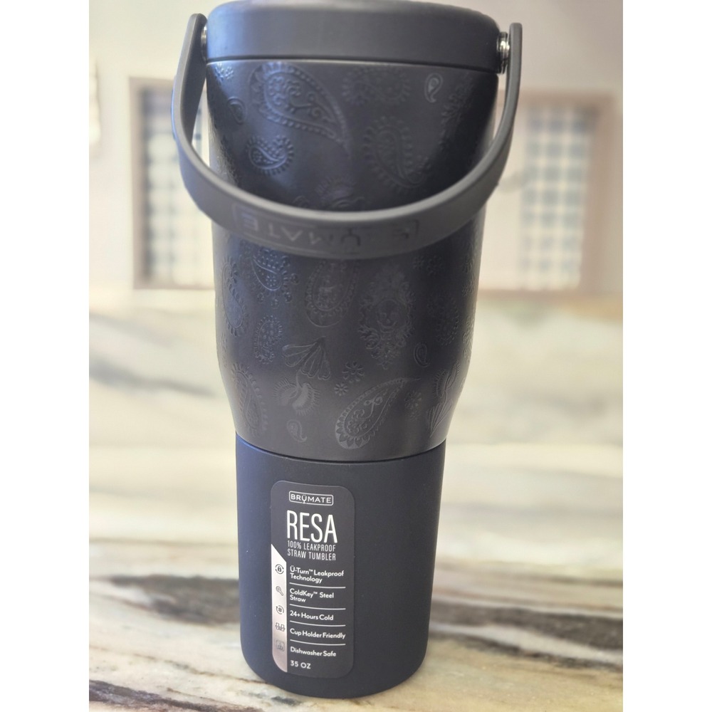 BruMate Resa 35oz Leakproof Straw Tumbler Phantom Paisley Matte Black Limited